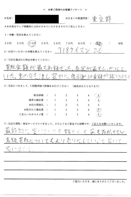 ＜ 2019年式 ポルシェ 718 ケイマン ＞ 2024/6/30 お買取・東京都・40代のお客様からのクチコミ・評判