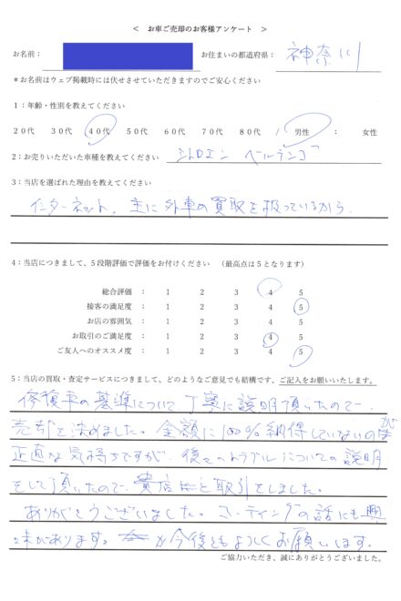 2025/7/13 お買取＜ 2022年式 シトロエン ベルランゴ ＞ 神奈川県・40代のお客様からのクチコミ・ご感想